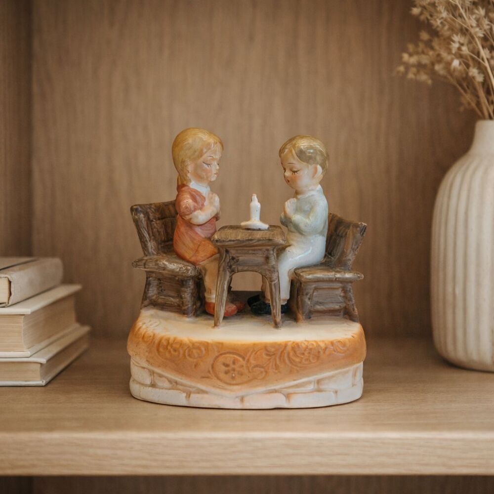 Bless This House Music Box Praying Children Rotating Wind Up Vintage Japan 🎵